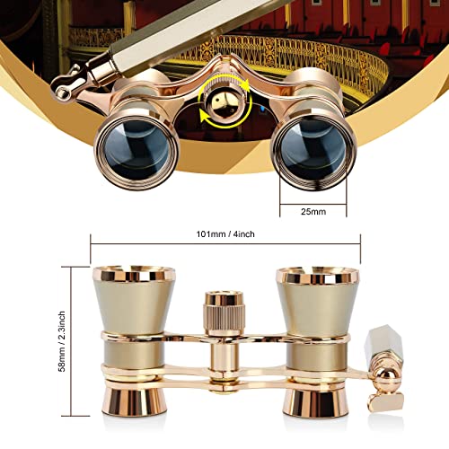Aomekie Opera Glasses Binoculars 3X25 Theater Glasses Mini Binocular Compact with Handle for Adults Women in Musical Concert（Gold） - color: Gold with Handle