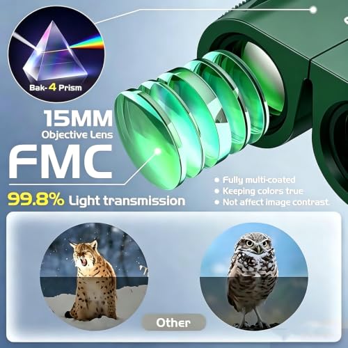 Compact Binoculars for Adults & Kids, Custom Laser Engraving Service, Bird Watching, Theater, Concert, Hunting, Sports Games, Ideal Holiday & Corporate Gift (Green, 15×30) - color: Green, size: 15×30