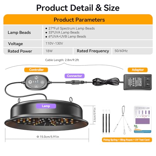 UVB Light for Reptiles, TFNN LED Reptile Light Fixture with Timer & Dimmable, Full Spectrum UVA UVB Reptile Lamp for Bearded Dragon Turtle Lizard Gecko Snake (18W)