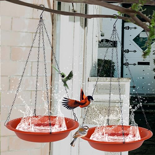 OVZILKI Bird Baths for Outdoors Heavy Duty, 14 inch BirdBath Bowl Only with Rust-Proof Black Chains, Hanging Bird Bath Hanging Bird-Feeder for Garden Backyard Decor (Terracotta 1 Pack) - color: Terracotta, size: 14in 1pack