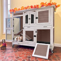 Rabbit Hutch Indoor Bunny House Guinea Pig Cage with Sliding Plastic Trays, Wheels & Ramp, 47.2" Multi-Door Wooden Small Animal Cage for Rabbits, Bunnies, and Guinea Pigs (Brown) - color: Brown