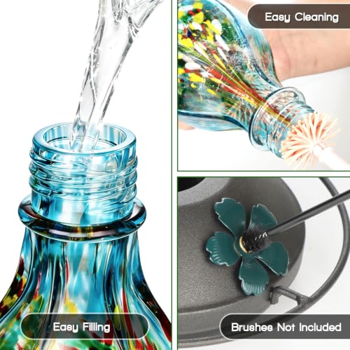Hand Blown Glass Hummingbird Feeders for Outdoors Hanging, 24oz Wild Bird Nectar Feeder with Ant Moat and Perch, Bee-Resistant Ports, Garden Decor, Gifts for Women Mom, 1 Pack, Blue Fireworks - color: Blue Fireworks