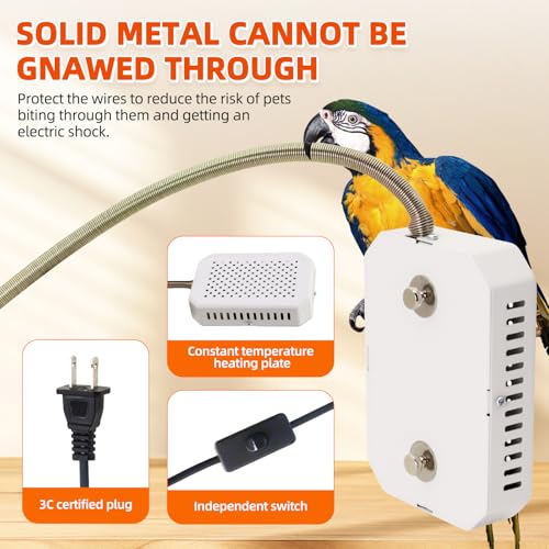 Bird Cage Heater 3.4”×5.1” PTC Heated Pad US Plug 25W for Parrots | Anti scalding Pad,Anti-bite steel cord,Intelligent thermostat,Cage Mounted, for Cockatiel, Parrots Parakeet and Canary