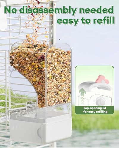 Bucatstate No Mess Bird Feeder, Auto Dispenser, Dual Filter & Waste Drawer | External Hanging, Fits 4.7"x3.3" Side Opening, for Parakeet Cockatiel Budgie Canary,for Square Cages