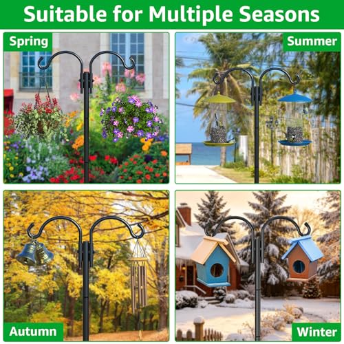 GOFORWILD 2 Pack Adjustable 84inch Double Shepherds Hook for Outdoor | Metal Bird Feeder Pole with 5-Prong Base for Hanging Bird Nest, Plant Basket,Lantern,Solar Light - size: 84 Inch