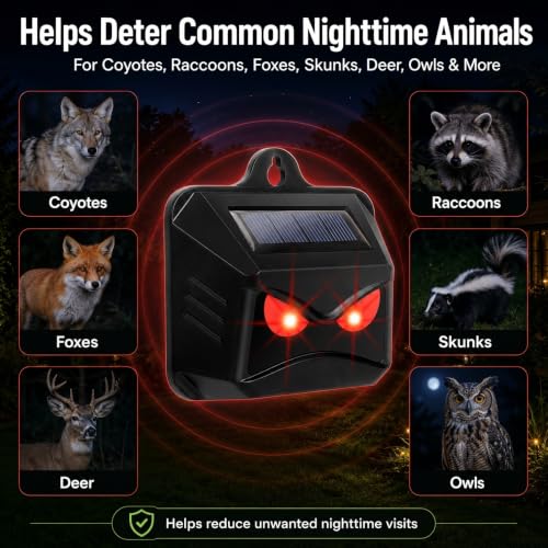 4 Pack Solar Predator Eyes Nocturnal Animal Repellent Outdoor,Auto Activate Animal Deterrent Predator Lights for Coyote,Racoon,Foxe,Skunk,Deer,Red LED Wildlife Guard for Yard, Garden,Farm,Chicken Coop