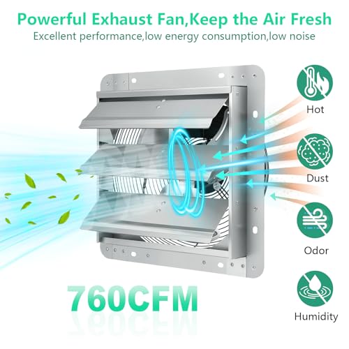 7 inch Louvered Exhaust Fan with ON/OFF Switch,Shutter Exhaust Fan 1600 RPM,760 CFM Ventilator Fan for Greenhouse, Gable, Barn, Garage, Shed,Chicken Coops Vent Fans - color: With ON/OFF Power Cord, size: 7inch
