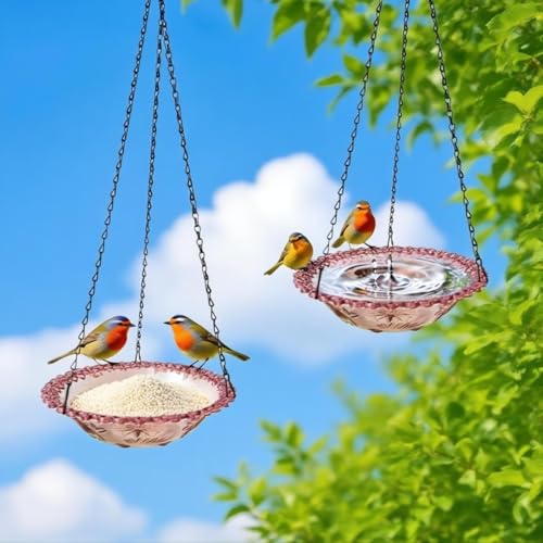 2 Pack Hanging Bird Baths and Feeders for Outdoors, Plastic Bird Bath Bowl & Hanging Feeder for Garden Yard Decor,Lilac Purple - color: Lilac Purple
