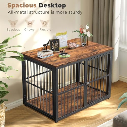 Lyromix 43'' XL Dog Crate Furniture with 3 Doors for Medium to Large Dogs | Wooden Kennel End Table, Heavy Duty Indoor Cage for Golden Retriever Labrador, Multiple Units Can be Combined, Rustic Brown - color: Brown, size: 43.3"L x 29.9"W x 33.1"H