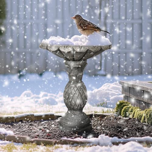 watnature 24.8" H Cement Modern Outdoor Bird Bath - Fibre Reinforced Concrete Bird Baths for Garden, Large Size Elegant Carved Garden Birdbaths with Pedestal for Patio, Backyard, Lawn Decor - color: dark gray, size: 24.8in. H