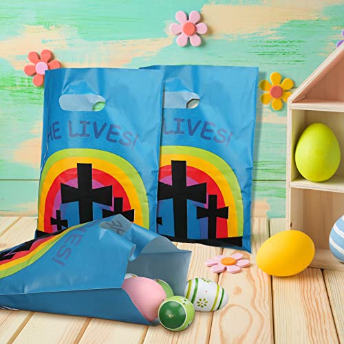 Oudain 60 Pcs Religious Goody Bags, Easter Treat Gift Bag with Handles, Christian Cross Plastic Candy Packaging Bags for Party Favor Easter Egg Hunting Game VBS Gift Packaging(Cross) - color: Cross