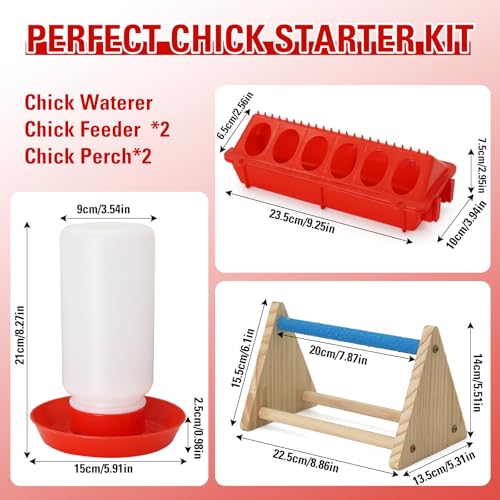 Chick Feeder and Waterer Kit with Mini Perch Chick Starter Kit for Small Poultry Ducks/Quail, Coop Brooder Feeding Supplies
