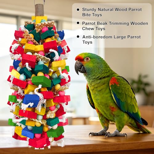 Extra Large Bird Toys for Macaws Cockatoos Amazons Chew - Natural Wood Parrot Chewing Toy with Foraging, Bird Cage Activity Center - color: Multicolor