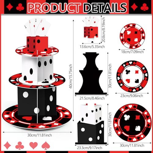 3 Tier Casino Party Decorations Casino Cupcake Stand Decoration Poker Dice Theme Cupcake Tower Poker Dice Cake Holder Table Display for Las Vegas Night Birthday Party Decoration Supplies - style: Casino