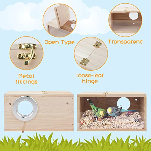 Rypet Parakeet Nesting Box, Cockatiel Bird Nest Box with Perch(L) | Wood Bird Cage House, Transparent Thwartwise Design, Warm & Durable for Cockatiel Lovebirds Budgie Finch Parrotlets Canary - size: Large