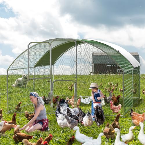 Large Walk-in Metal Chicken Coop for 20 Chickens,Heavy Duty Reinforced Wire Mesh Run with All-Weather Waterproof & Anti-UV Cover,Secure Lock - Outdoor Poultry Pen for Chickens,Ducks (Dome Roof) - size: Medium Dome Roof