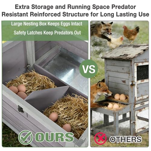 Gutinneen 75.7" Large Chicken Coop for 6-10 Chickens, Wooden Hen House with 2 Large Nesting Boxes, Elevated Sleeping Area, Waterproof Roof, Pull-Out Tray, Outdoor Poultry Cage with Run - size: 75.7"L x 65.7"W x 59.1"H