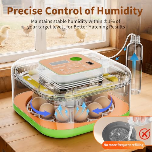 Incubator for Hatching Eggs, Temperature and Humidity Control, Automatic and Adjustable Egg Turning & Incubation Day, Built-in Egg Candler, 12 Egg Incubator for Hatching Chicken, Duck, Turkey, Bird