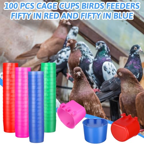 100 Pcs Cage Cups Chicken Feeder Cup 8 oz Hanging Bird Food Water Bowl Coop Bunny Cage Feeding Dish Game Fowl Supply for Poultry Pet Parrot Parakeet Rabbit Parakeet Pigeon(Blue, Red, Rose Red, Green) - color: Blue, Red, Rose Red, Green