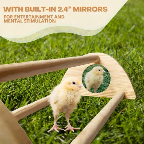 TonGass 16" Extra Long Chicken Perch, Durable Polished Bamboo Roosting Bar | Freestanding Roosting Bar for Baby Chicks with Built-in Mirrors for Entertainment, 15 3/4 x 6 5/8 x 3 1/2"