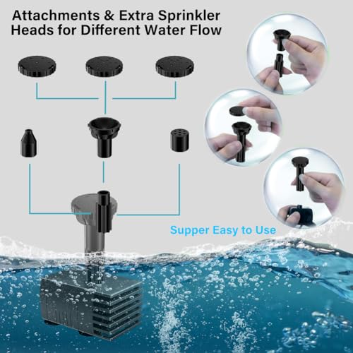 Biling Upgraded Solar Fountain Pump Kit with Ground Stake for Bird Bath | Adjustable Solar Panel, Brushless Low-Consumption Motor, 4 Spray Nozzles, ECO Solar Power for Garden Fish Tank - size: 1.5W