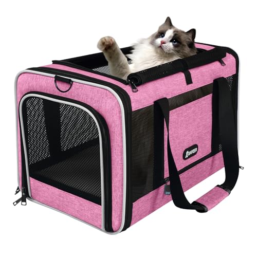 GAPZER Cat Carrier 18x11x11 Delta Airline Approved, Pet Plane Travel Crate | Soft Teacup Dog Bag 12 lbs, Yorkie Taxi Kennel Easy Load, Carrying Case for Kitten Cat up to 15 pound, Toy Poodle Mesh Cage - color: Pink