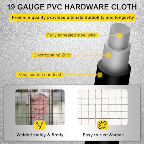 Black Hardware Cloth 8'' x 20' PVC Steel Vinyl Coated 1/4 inch Galvanized Wire Mesh Roll (23 GA) Chicken Wire Fence Roll, for coop Fences,Screen mesh, Rabbit/Snake Fences, Poultry enclosures, etc. - color: 23(GA)-1/4inch, size: 8In x 20Ft