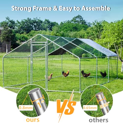 Chicken Coop Run, 9.8 x 6.6 x 6.4ft Metal Chicken Coop | Chicken Runs for Yard with Waterproof UV-Resistant Cover, Walk-in Outdoor Chicken Enclosure for Farm and Backyard - size: 117.6"L x 76.2"W x 76.8"H