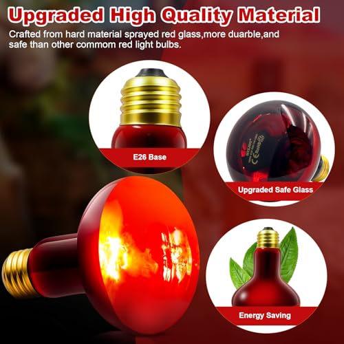 MIXJOY 100W Infrared Heat Lamp Bulbs, 2 Pack Reptile Infrared Heat Emitter Red Heat Lamp Bulbs Infrared Basking Light Bulbs for Reptiles, Bearded Dragon, Lizard, Tortoise, Chickens, Pets - style: 100W Infrared Bulbs