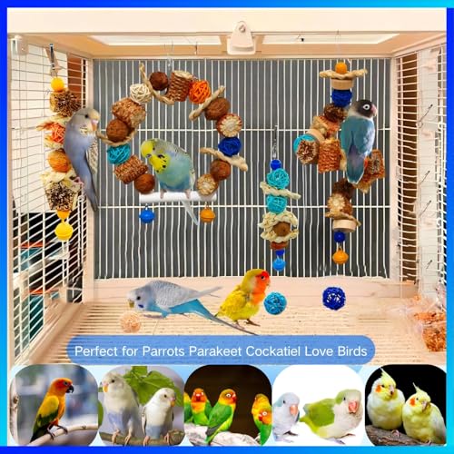 Parakeet Parrot Swing Toys,Bird Cage Hanging Chewing Toys | Natural, Parrot Foraging Toys, For Budgerigar Conure Cockatiel LoveBirds Finches
