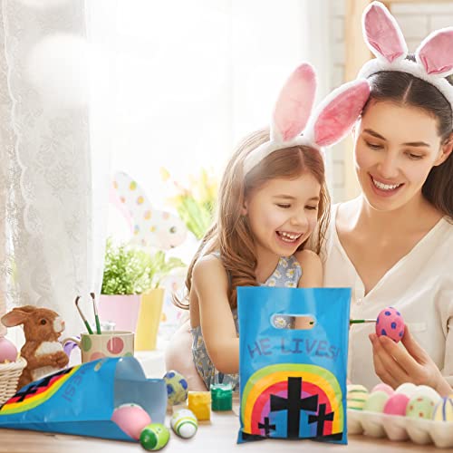 Oudain 60 Pcs Religious Goody Bags, Easter Treat Gift Bag with Handles, Christian Cross Plastic Candy Packaging Bags for Party Favor Easter Egg Hunting Game VBS Gift Packaging(Cross) - color: Cross