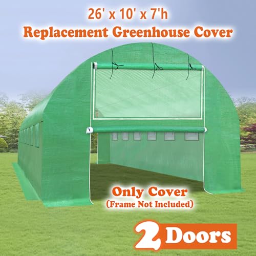 Replacement Greenhouse Cover for Walk in Greenhouse Frame Green House Top Cover (Frame NOT Included) (26 x 10 x 7 ft) - size: 26 x 10 x 7 ft