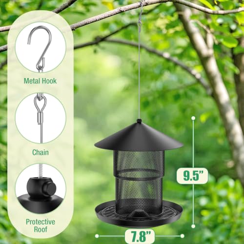 Bird Feeder for Outdoor Hanging, No Mess No Spill and Squirrel Proof Feeder | Squirrel Proof Bird Feeder with Catch Tray - Large Capacity All-Metal for Outside Hanging