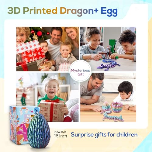 15" 3D Printed Dragon Egg with Articulated Dragon Inside,Crystal Dragon Toys, Poseable Fantasy Collectible Figures for Kids Ages 6-12, Boys Girls Birthday Gift, Party Favor - color: Red Yellow Blue, size: Large