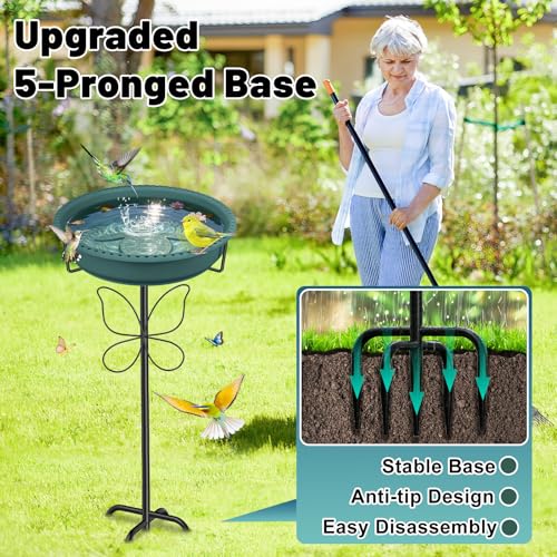 Bird Bath for Outside, Garden Freestanding Birdbath & Birdfeeder with Removable Bowl, Bird Baths Feeder for Outdoors Garden Patio Yard Lawn Decor, 5-Pronged Base & Easy to Clean(Green) - color: Green