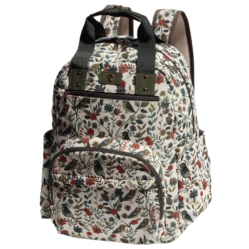 Diaper Bag Backpack Corduroy Multifunction Baby Fashion Travel Pack office Laptop Bag - color: Leaf Bird