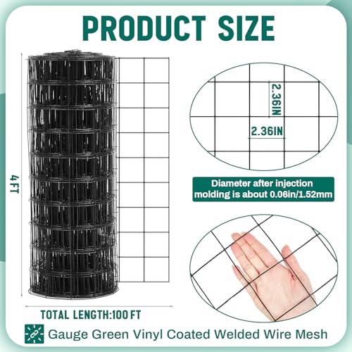 Gisafai 16 Gauge Galvanized Welded Wire Fence 4 ft x 100 ft PVC Coated Hardware Cloth, 2.36" x 2.36" Mesh, Heavy Duty Garden Fencing Roll for Chicken, Dog Yard, Deer Cattle & Animal Protection(Black) - color: Black, size: 4 ft X 100 ft