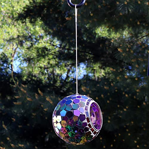 Sunnydaze Mosaic Glass Bird Feeder, Fly-Through, Iridescent Purple Mosaic | 6" Small Unique Hanging Bird Feeder for Outdoors, Drainage Hole, Weather-Resistant, Birdfeeder for Cardinals, Jays, & Finches - color: Iridescent Purple Mosaic