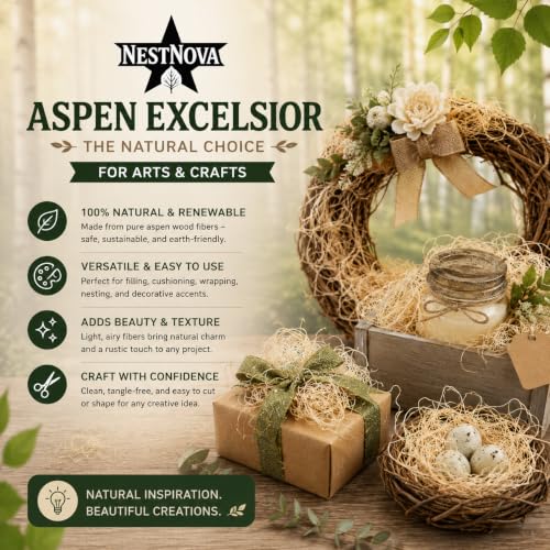 NestNova™ Aspen Excelsior, 2 lb Box of USA-Grown Aspen Fiber. Eco-Friendly Material for Chicken coops, Small pet Bedding, Crafts, and Gift Baskets. Biodegradable and Hand Packed. 2 Boxes (4 lbs)