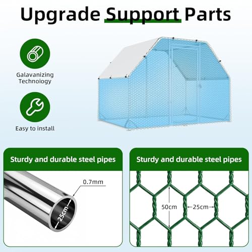 4ever2buy Metal Chicken Coop, 9.2x6.3 FT Walk-in Chicken Run Pen Poultry Cage, Water-Resistant & Anti-UV Cover, Large Chicken Coop for 6-8 Chickens - size: 110.3"L x 74.8"W x 76.8"H