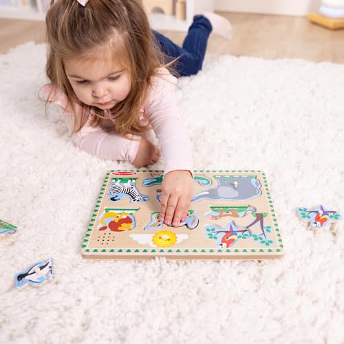 Melissa & Doug Zoo Animals Sound Puzzle – 8-Piece Wooden Peg Puzzle with Light-Activated Sounds, Music Learning Toy for Toddlers and Preschoolers Ages 2+ - size: 11.8 x 8.8 x 1.25, style: Zoo Animals