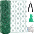 Chicken Wire 15.7in x 118in Floral Chicken Wire Mesh 0.8in | with a Pair of Gloves，1 Wire Cutter，50 Pcs Cable Zip Ties,PVC Coated Garden Netting Fence for Craft Poultry Garden - size: 15.7in x 118in