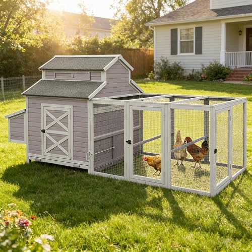 Aivituvin Extra Large Chicken Coop, Outdoor Rabbit Hutch Chicken Coop, Nesting Box, Leakproof Pull-on Tray and Ramps, Wooden Hen House for 6-10 Hens (Grey, AIR49) - size: AIR49