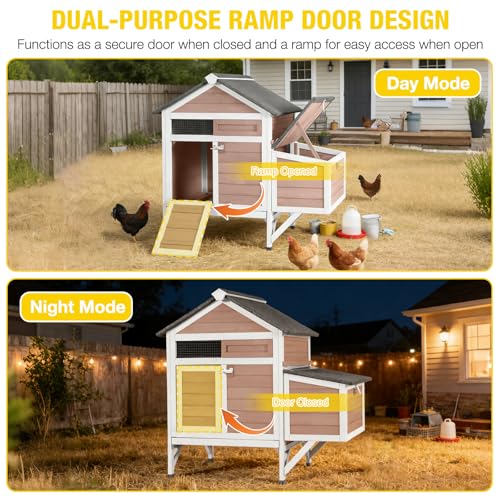 Aivituvin Small Chicken Coop for 2-3 Chickens, Elevated Outdoor Wooden Hen House Quail Hutch with 2 Sectionable Nesting Box, Pull-Out Tray, Waterproof Asphalt Roof - Brown, 40.9"L x 27.3"W x 38.5"H - size: 40.9"L x 27.3"W x 38.5"H