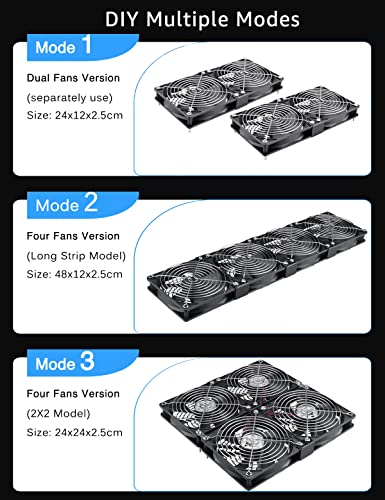 GDSTIME 4X 120mm Fans with Variable Speed Controller 100V-240V AC Powered | 2x2 & 1x4 Installable, Computer Fan with AC Plug, for GPU Mining Rig, Server Rack, DIY Cooling Ventilation Exhaust Projects - size: 4x 120mm fan