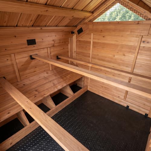 Backyard Discovery Rustic Roots Cedar Wooden Chicken Coop for Up to 6 Chickens with Automatic Door, Nesting Box, Wire Mesh Run, Roosting Bars, Steel Roof, Removable Floor Mats, Rooster and Hen House