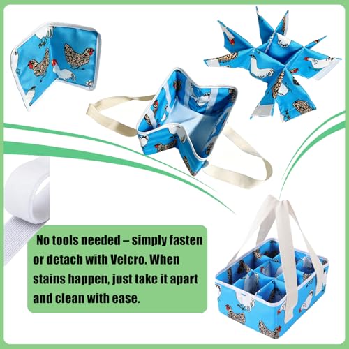 Eggs Collecting Basket, Durable Canvas Egg Basket with Plastic Board, 9-Pouch Chicken Egg Holder Bag for Gathering Fresh Eggs, Egg Gathering Basket and Multipurpose Chicken Holder Bag (Blue)