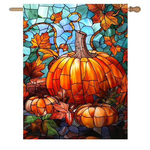 Pumpkin Fall Garden Flag Autumn flags 28x40 Double Sided Large Stained Glass Thanksgiving House Flag Harvest Yard Flag for Outside Porch Lawn Decor - color: glasspumpkin