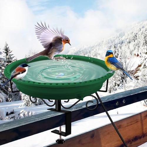 Lovppy Heated Bird Bath for Deck Railing, 100W Thermostatically Controlled Heated Bird Baths for Outdoors Bird Bath Heater, Heated Birdbath for Outside Winter Garden Patio Yard(Green) - color: Green