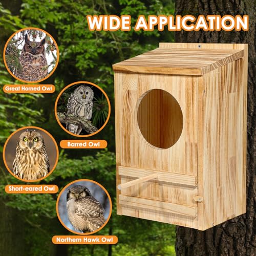 Large Great Horned Owl House,23''x 14''x 10''Owl Nesting Box for Outside | Wooden Nest House Circular Opening Bird Houses, Suitable For Wildlife Barn,Eastern Screech,Great Horned,Assembly Required - size: 23''x 14''x 10''